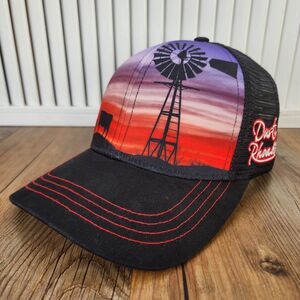 Dusti Rhoads God's Country Trucker Hat Black Red Western Ranch Sunset Snapback